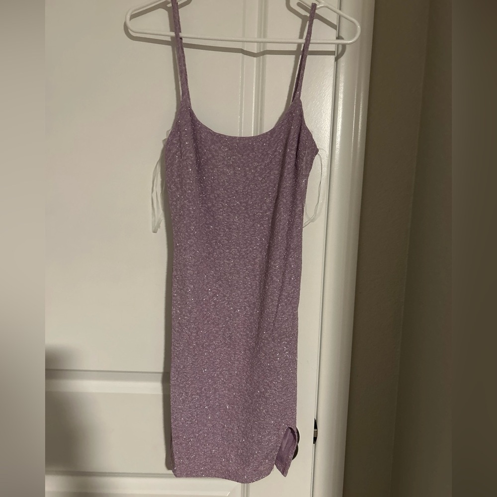 Crystal Doll Junior Women’s Medium Purple Glitter Mini Dress